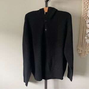 NAADAM Wool Cashmere 3 Button Knit Pullover Hoodie Black Mens Size Large